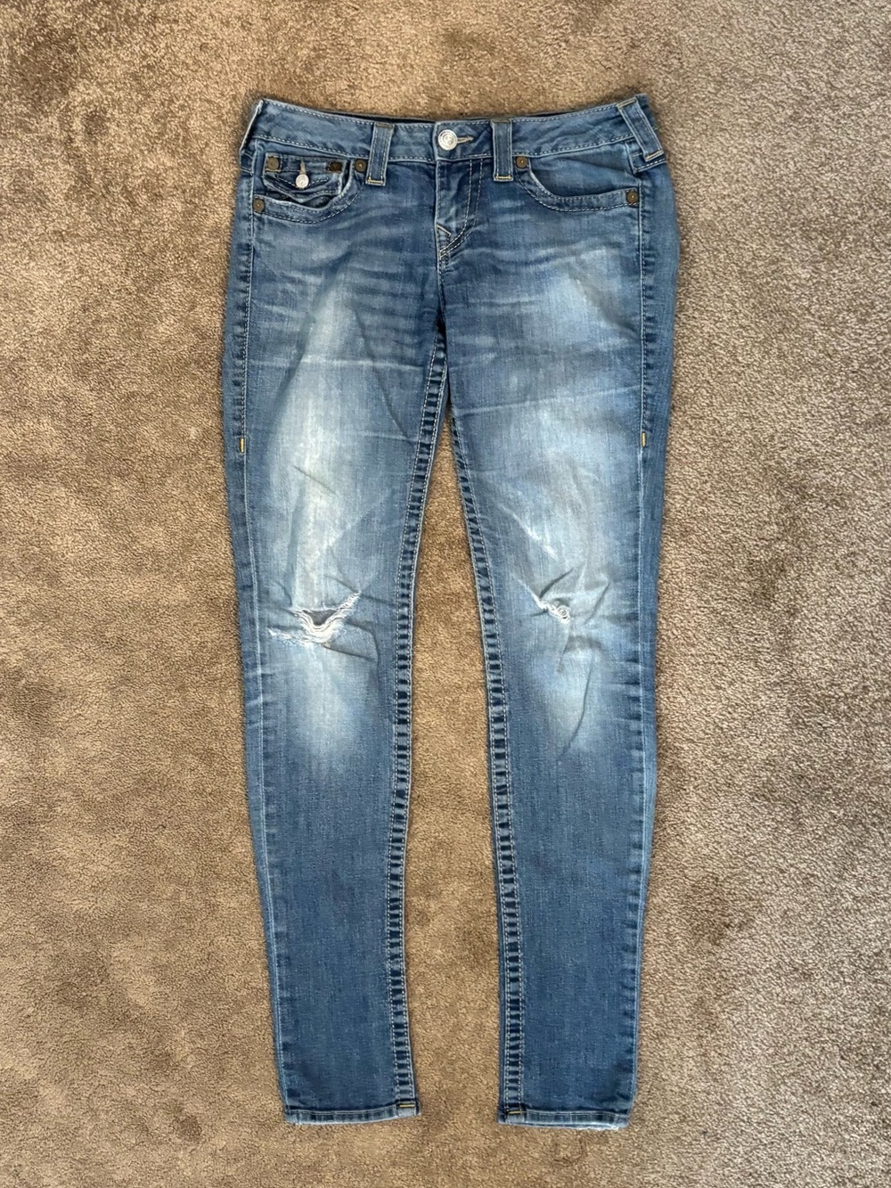 Y2K True Religion Distressed Skinny Jeans Womens Size 29 Made in USA Flap Pocket